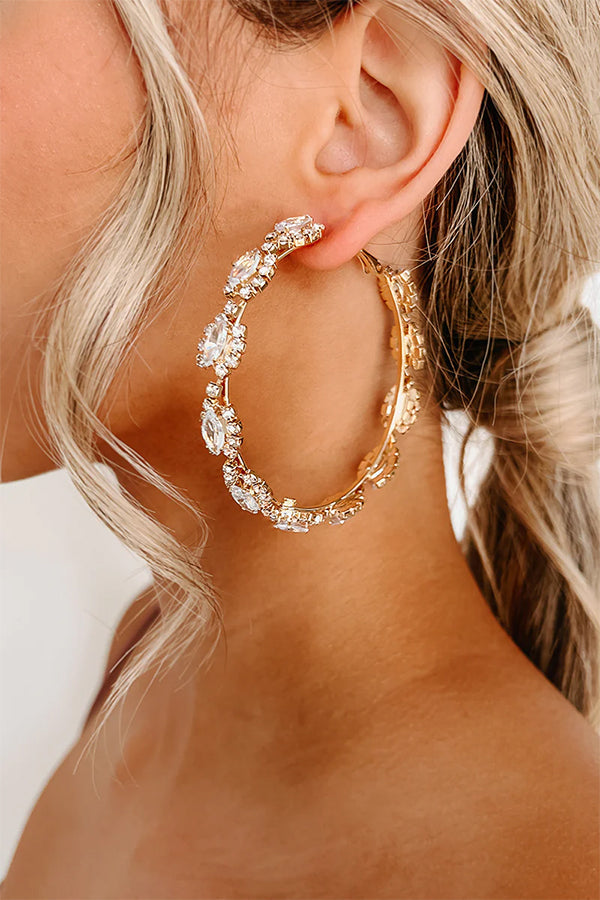 Textured Rhinestone Hoop Earrings-consonak