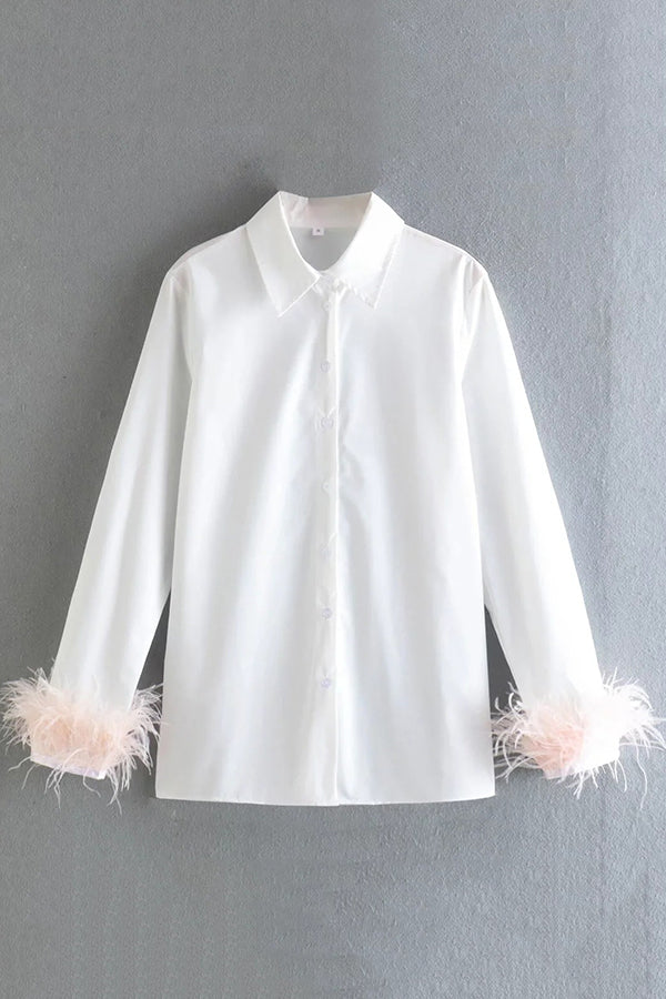 Fashionable Feather Long-sleeved Casual Loose Shirt-consonak