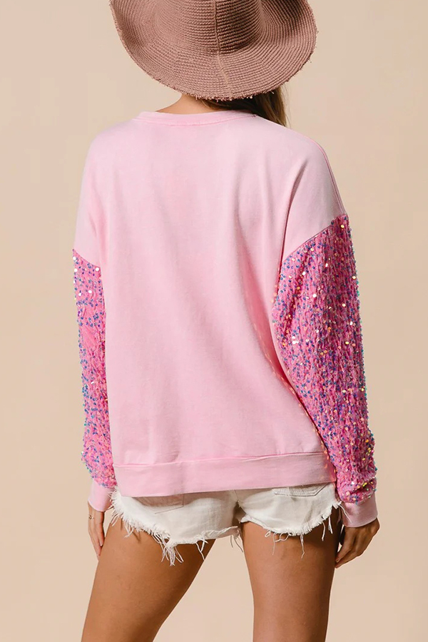 Christmas Casual Loose Round Neck Sequined Sleeve Sweatshirt | Consonak