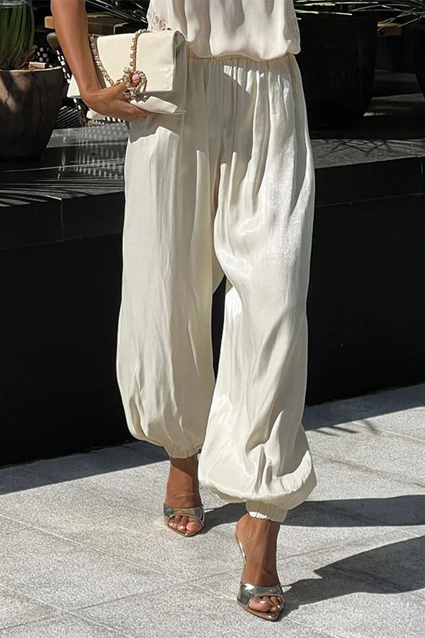 Aurelia Metallic Satin Jogger Pants-Consonak