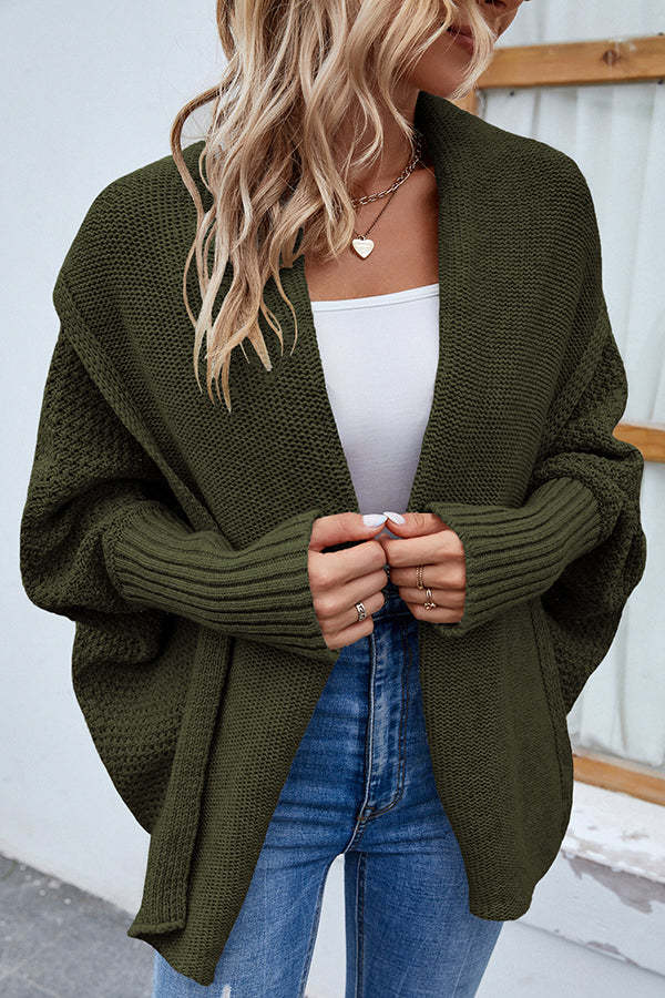 Solid Color Dolman Sleeve Elegant Knitted Cardigan-consonak