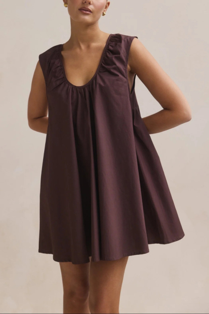 Fashionable Polka Dot Print U-neck Sleeveless Loose Mini Dress