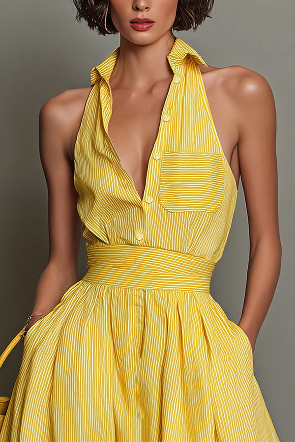 Vintage Riviera Striped Halter Dress-Consonak