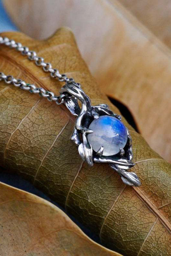 Vintage Rainbow Moonstone Glass Water Drop Pendant Necklace-consonak