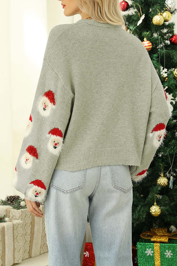 Christmas Print Crew Neck Long Sleeve Sweater-consonak