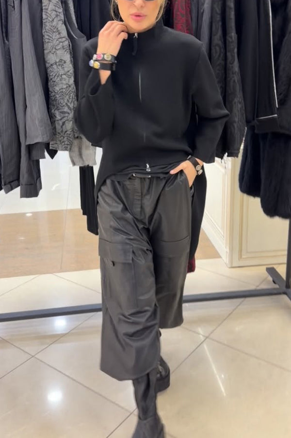 Solid Color Zipper Long-sleeved Irregular Casual Jacket