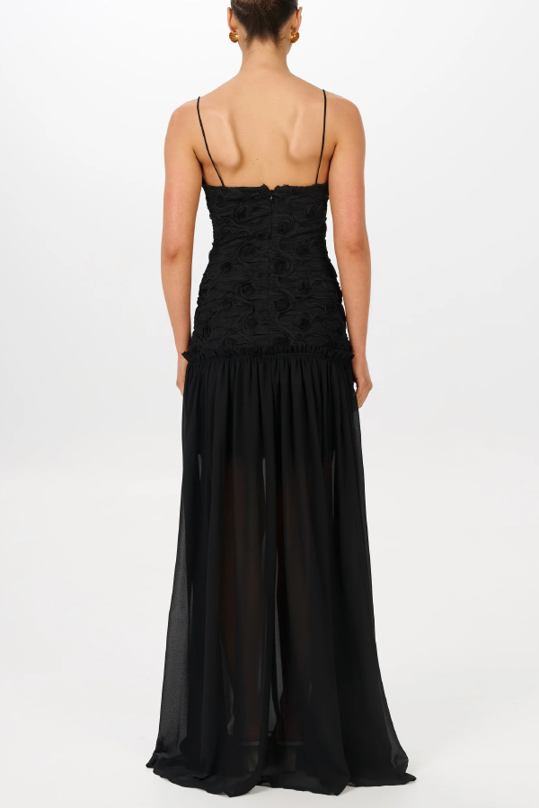 Stylish Three-dimensional Floral Chiffon Patchwork Strapless Elegant Maxi Dress | Consonak
