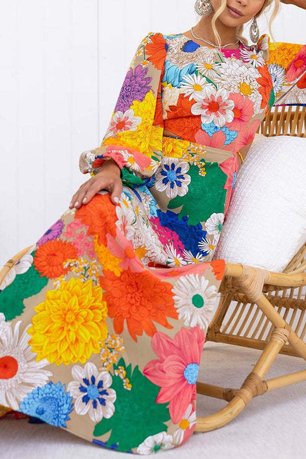Bloom Forever Floral Print Cutout Elastic Waist Maxi Dress-consonak