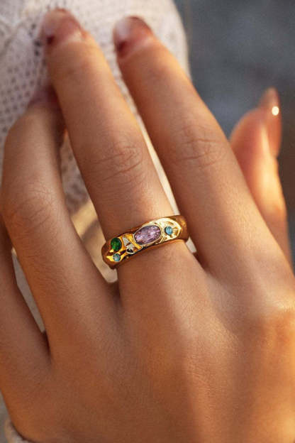 Multicolor Diamond-studded Stainless Steel Ring-consonak