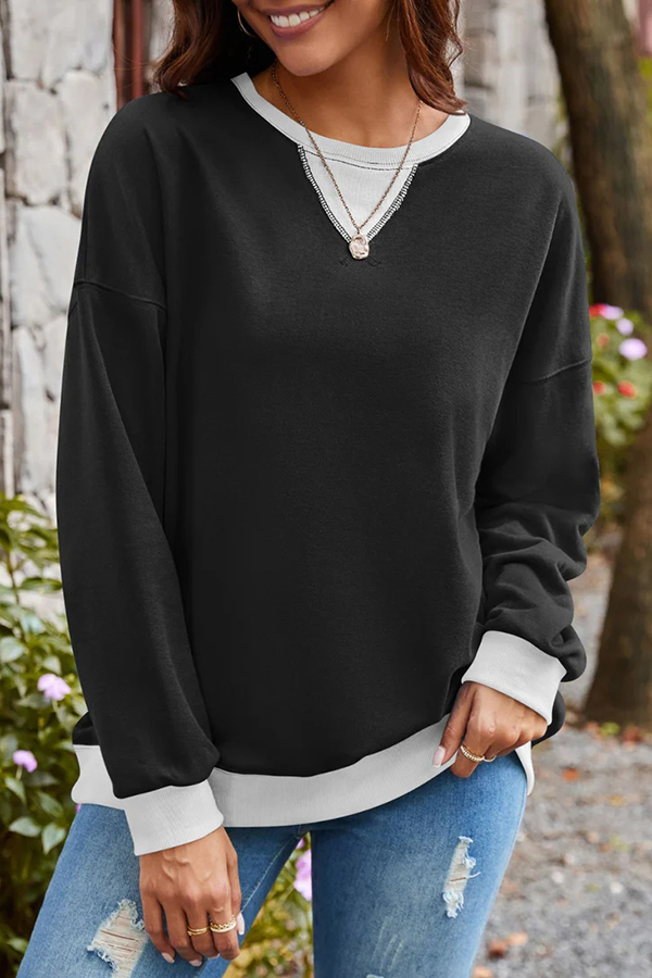 Fashionable Contrasting Color Loose Long-sleeved Casual Sweatshirt-consonak