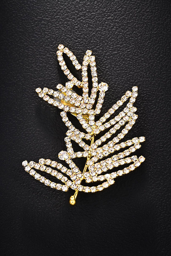 Rhinestone Leaf Ear-Cuff Earrings-Consonak