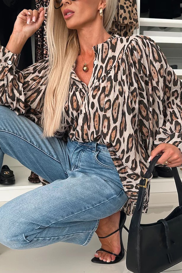 Leopard Print Loose Long Sleeve Casual Shirt-consonak