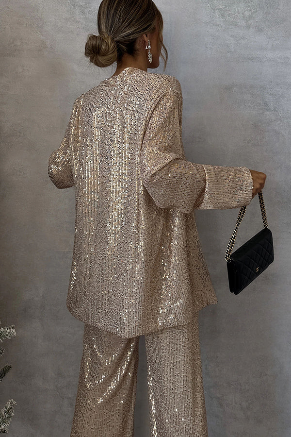 Party Scene Sequin Open Front Long Sleeve Drape Coat-consonak