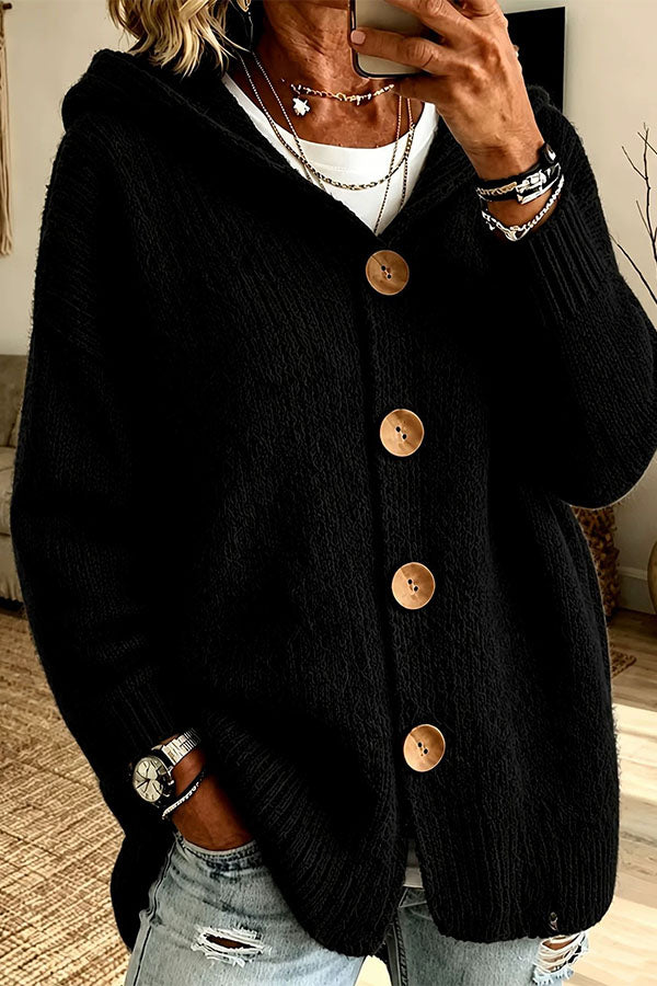 Warm Season Knit Four-button Long Sleeve Hooded Loose Cardigan-Consonak