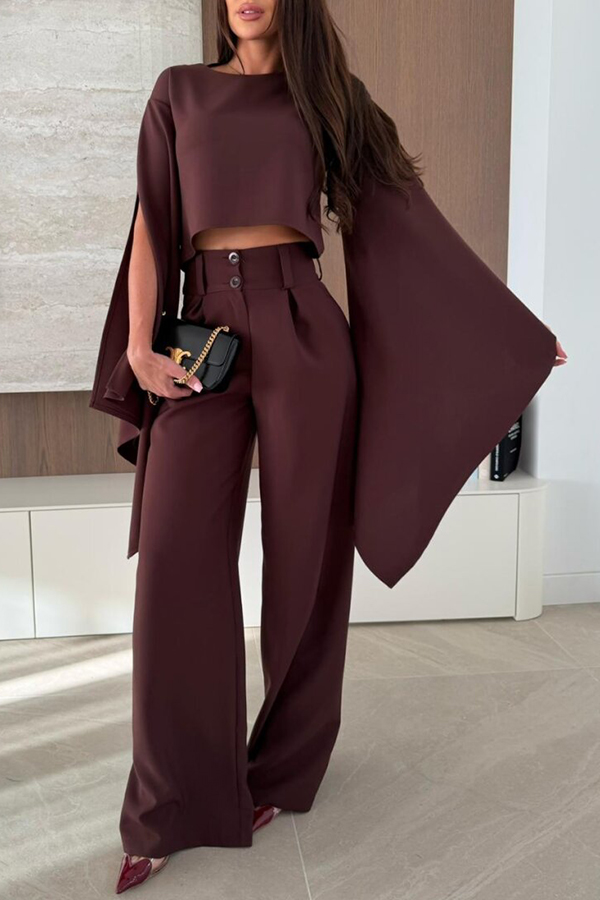 City Atelier Bell Slit Sleeve Top and High Rise Pocket Wide Leg Pants Set-consonak