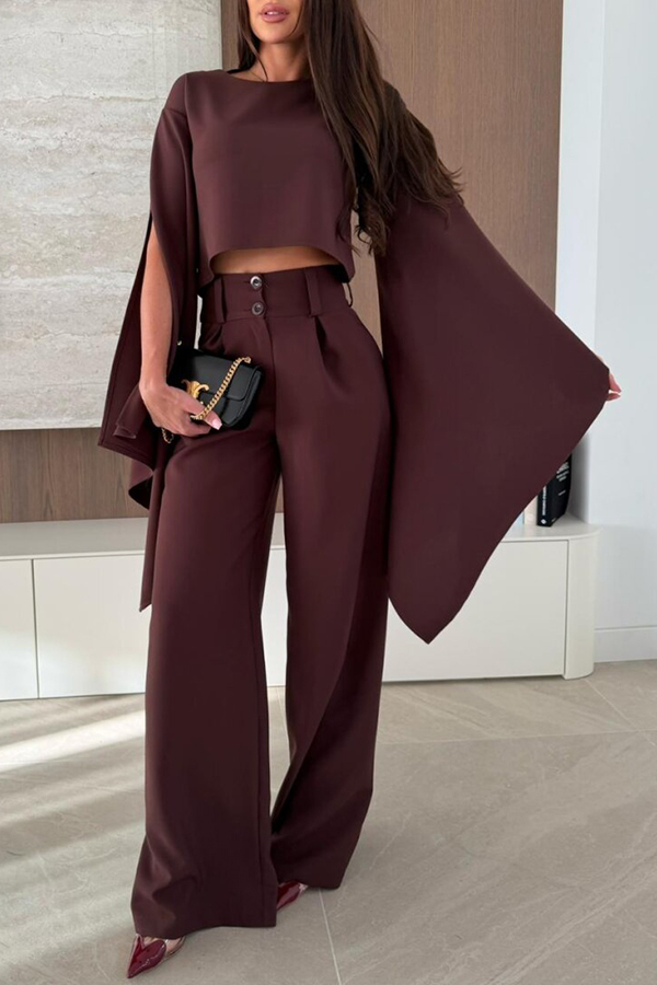 City Atelier Bell Slit Sleeve Top and High Rise Pocket Wide Leg Pants Set-consonak