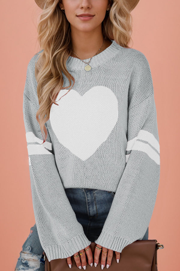 Fashionable Heart-shaped Jacquard Long-sleeved Loose Knit Sweater-consonak