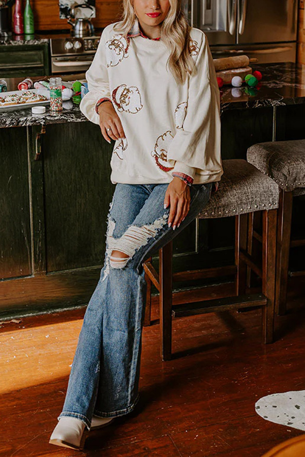 Christmas Claus Sequined Casual Loose Sweatshirt | Consonak