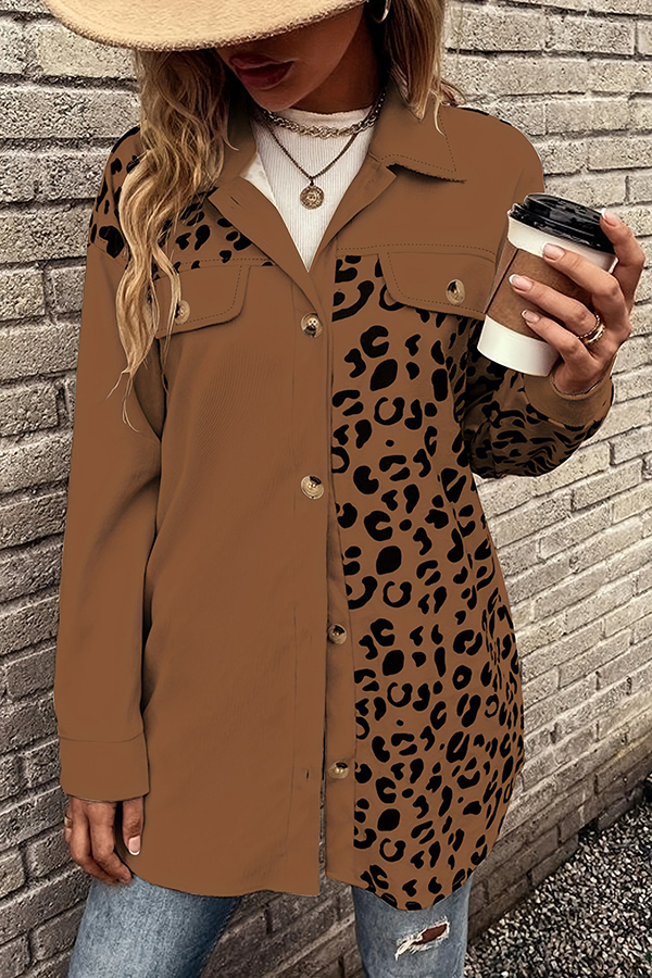 Leopard Print Single-breasted Mid-length Shirt Jacket-consonak