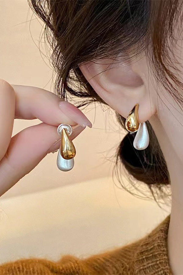 French Versatile Contrast Color Drop Shape Stud Earrings | Consonak