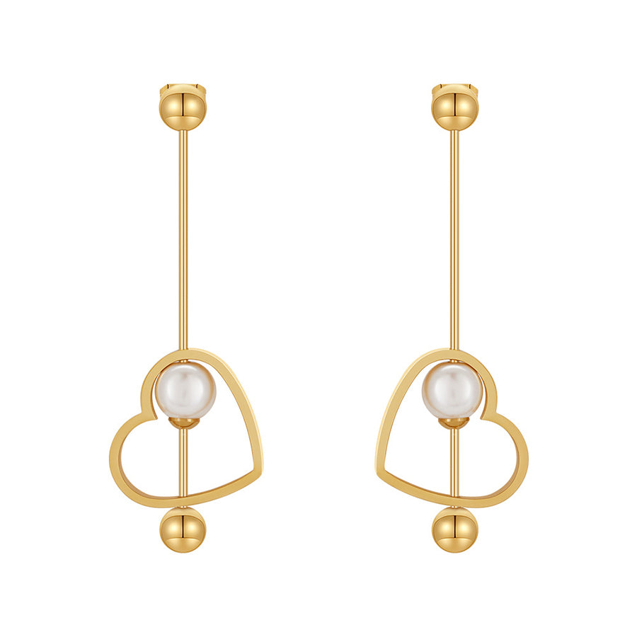 18K Gold Titanium Steel Heart-shaped Peach Heart Pearl Earrings-consonak