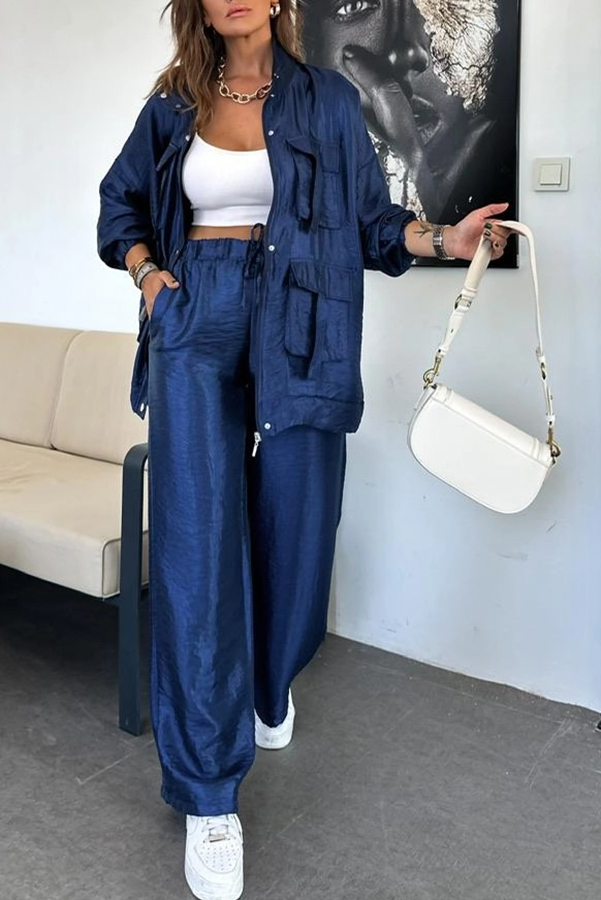Easy on Me Metallic Fabric Elastic Waist Pocketed Wide Leg Pants | Consonak