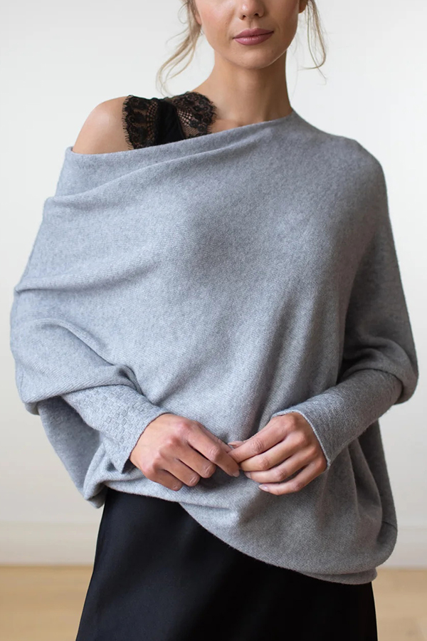 Solid Color Round Neck Long Sleeve Loose Knitted Sweater-consonak