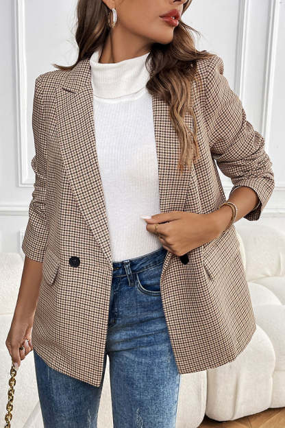 Vintage Houndstooth Lapel Long-sleeved Casual Blazer-consonak