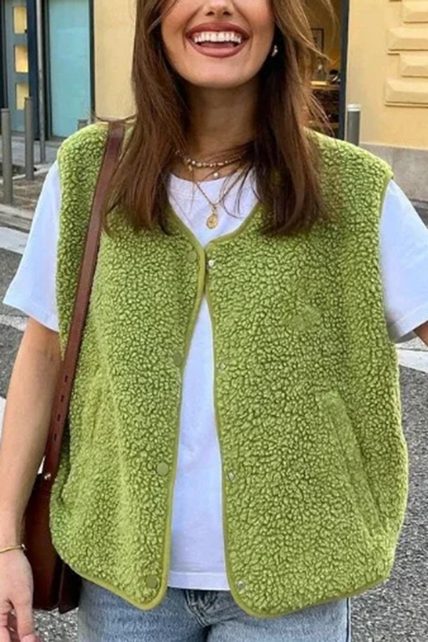 Stylish Polar Fleece Loose Single-breasted Sleeveless Vest Jacket-consonak