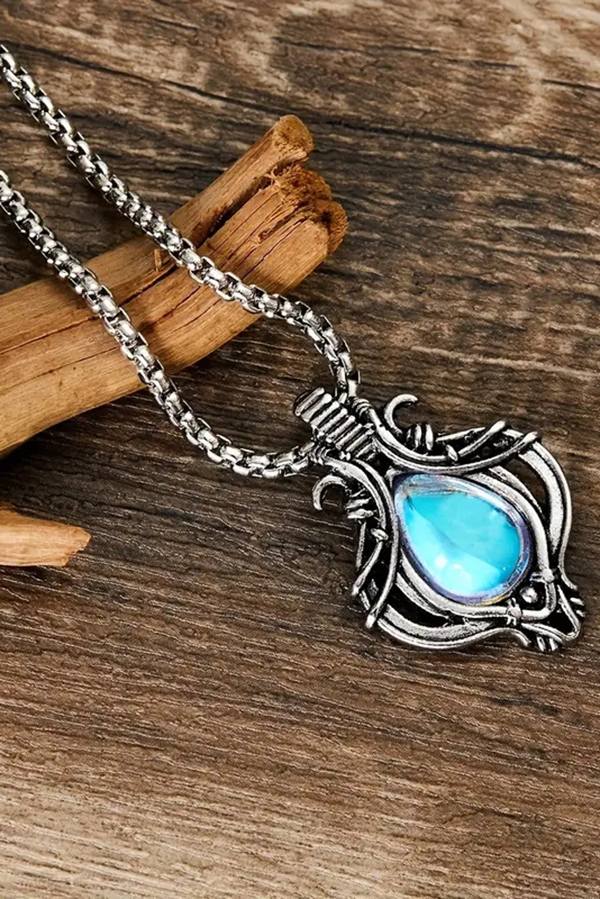 Vintage Moonstone Hollow Water Drop Pendant Necklace-consonak