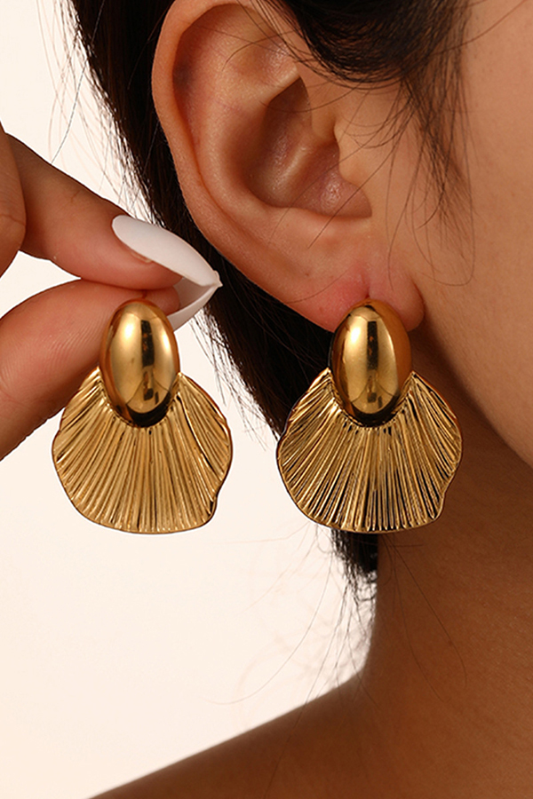 Fashion Stainless Steel Gold-plated Ginkgo Leaf Earrings-consonak