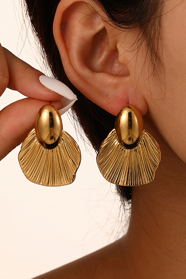 Fashion Stainless Steel Gold-plated Ginkgo Leaf Earrings-consonak