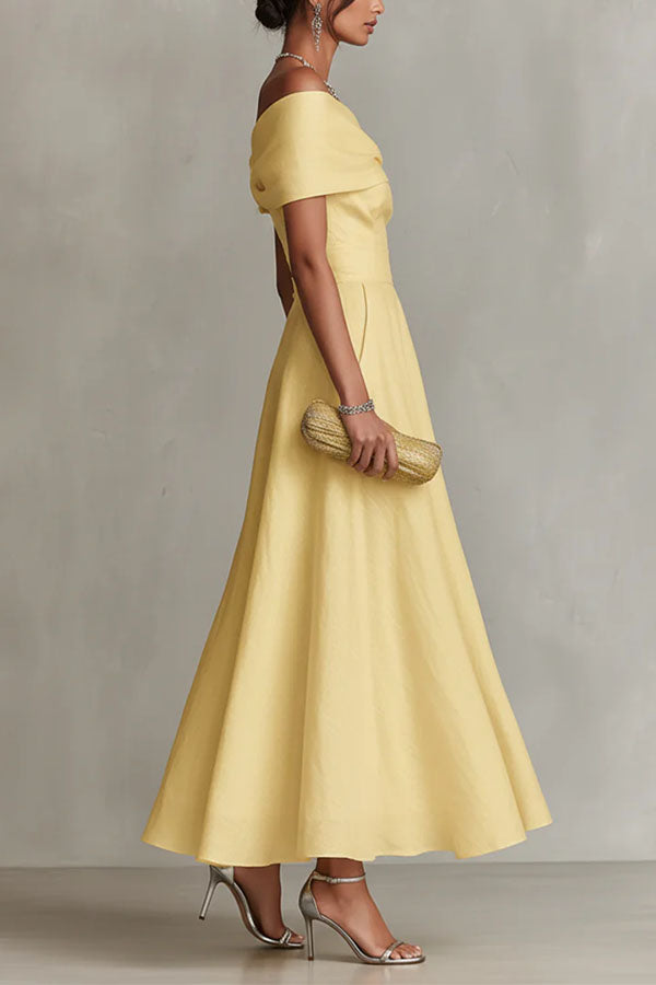 Chic One-Shoulder A-Line Midi Dress with Pockets-Consonak