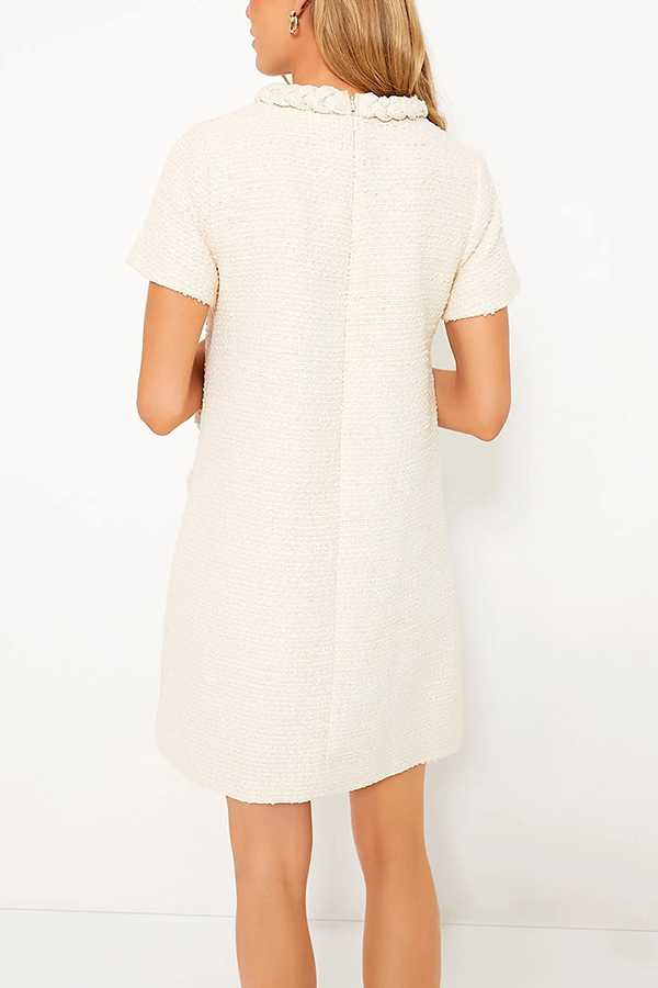 Confident and Chic Tweed Fabric Braided Trim Vintage Button Shift Mini Dress-consonak