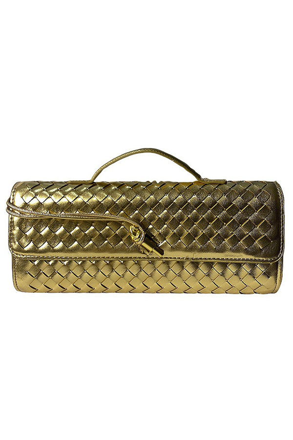 Woven Soft Leather Horizontal Square Accordion Bag | Consonak