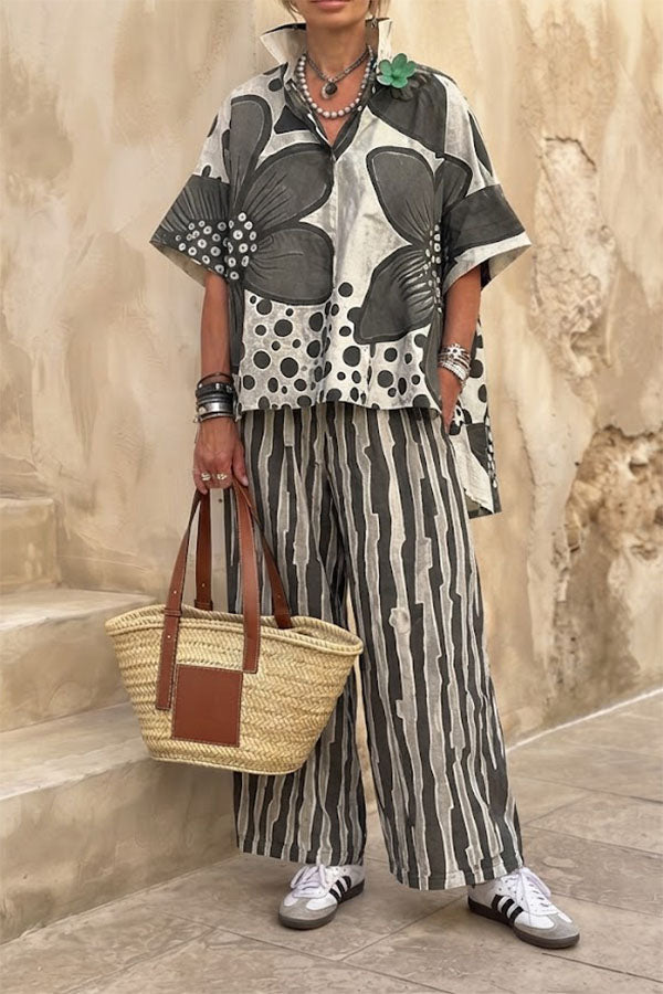 Floral Print Casual Two-Piece Pant Set-Consonak