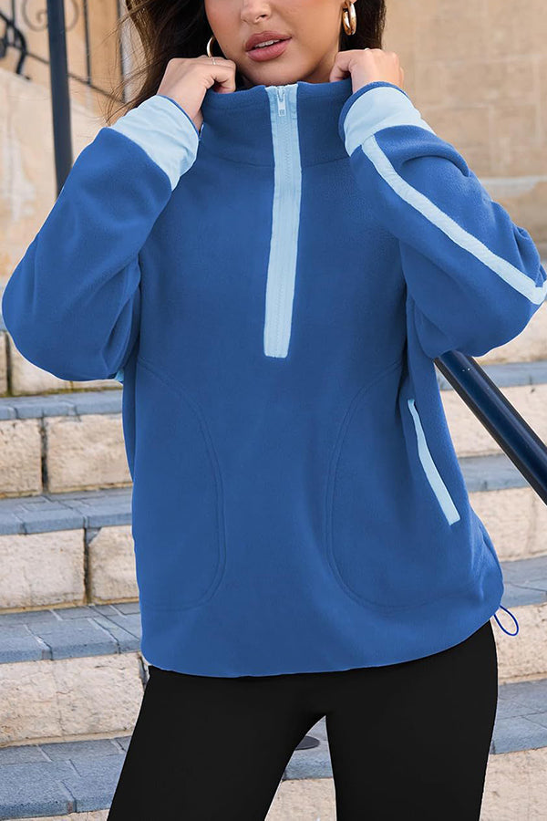 Stylish Color-blocked Trim Loose Casual Pocket Sweatshirt-consonak