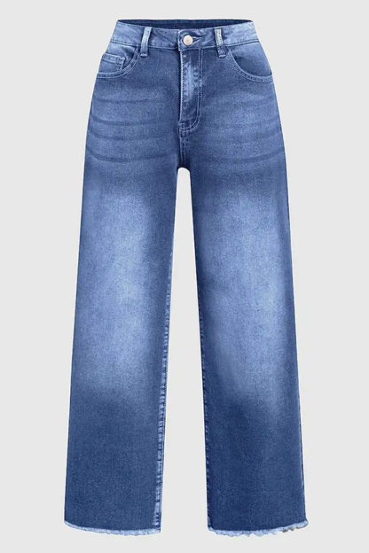 Stylish Raw-edge Mid-rise Pocket Stretch Straight-leg Jeans-consonak