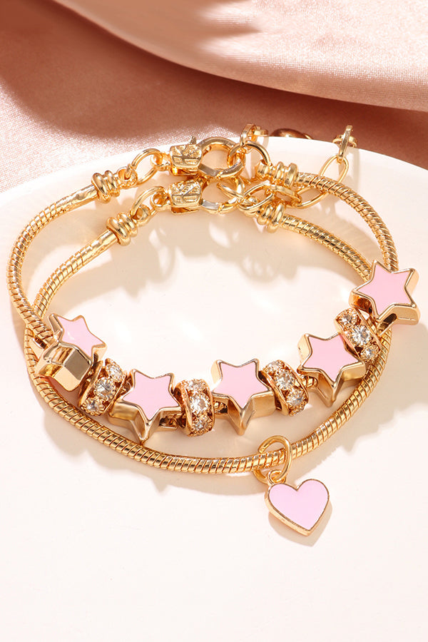Pink Star Heart Pendant with Diamond Double Circle Bracelet-consonak