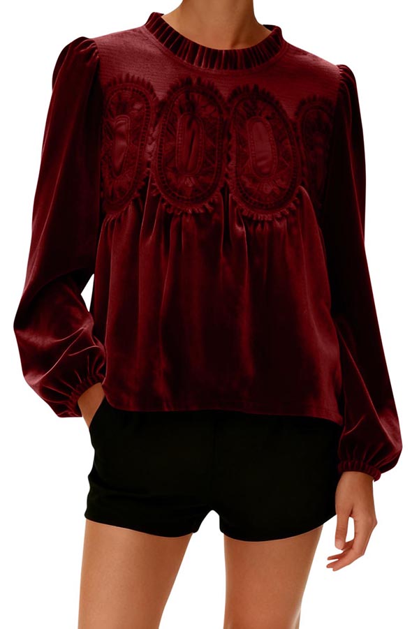 Fashionable Velvet and Lace Patchwork Loose Long-sleeved Top-consonak