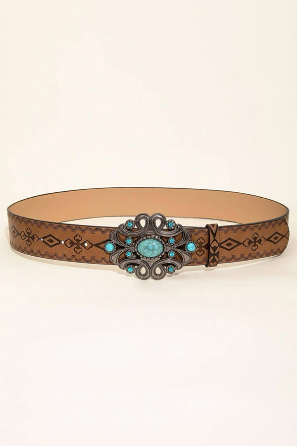 Distressed Embossed Western Vintage Denim Belt-consonak
