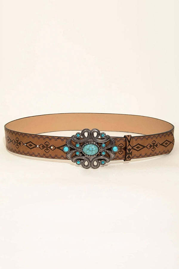 Distressed Embossed Western Vintage Denim Belt-consonak