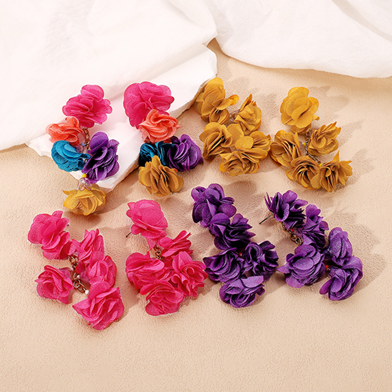 Bohemian Ethnic Style Colorful Flower Tassel Earrings-consonak