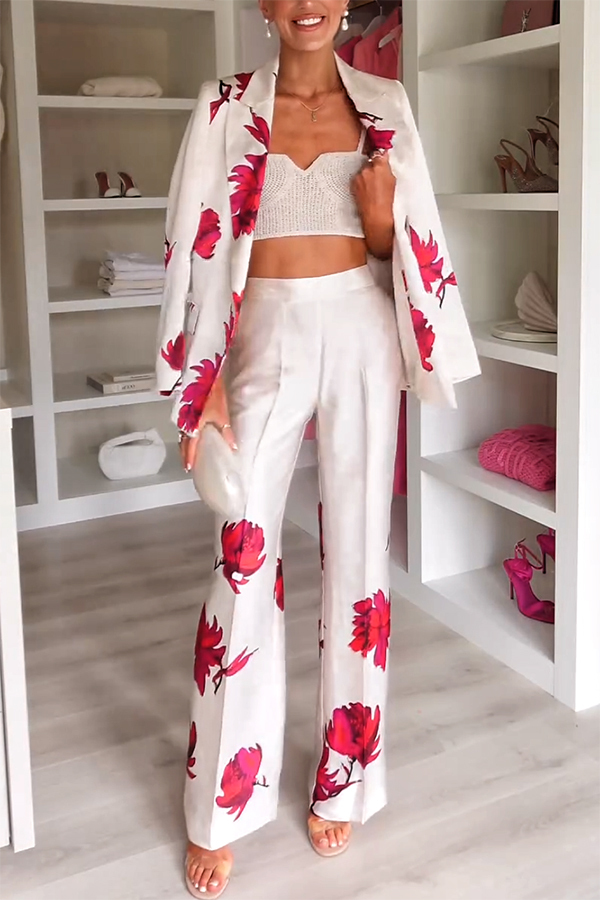 Special Attendance Satin Floral Print High Rise Elastic Waist Pocket Pants-consonak