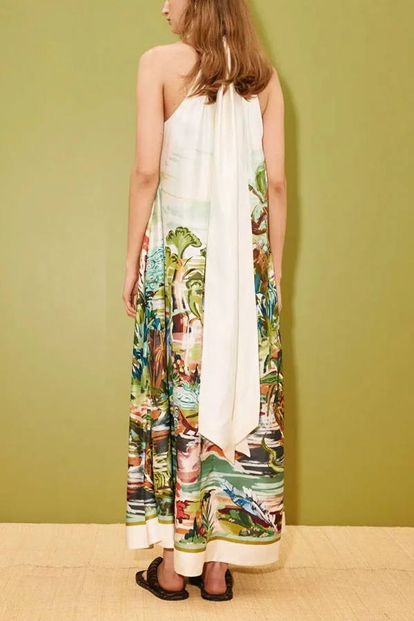 Tropical Eden Halter Neck Backless Maxi Dress | Consonak
