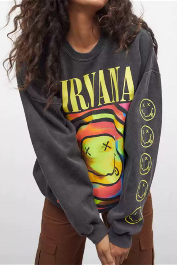 Emoji Print Pullover Long Sleeve Sweatshirt-consonak