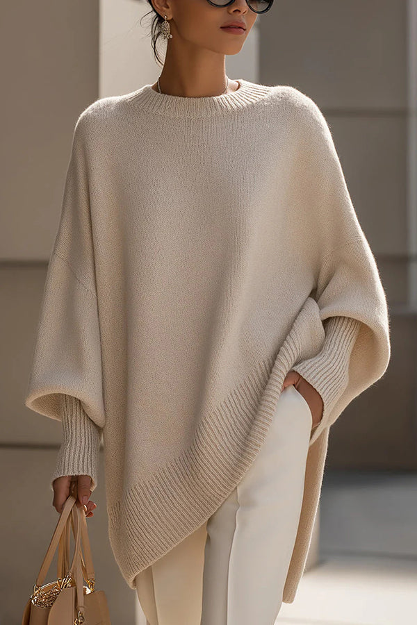 Solid Color Round Neck Long-sleeved Casual Loose Knit Sweater-consonak