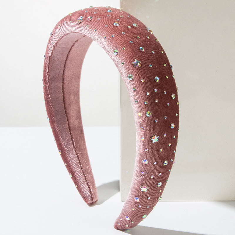 Vintage Velvet Inlaid with Colorful Rhinestones Headband-consonak