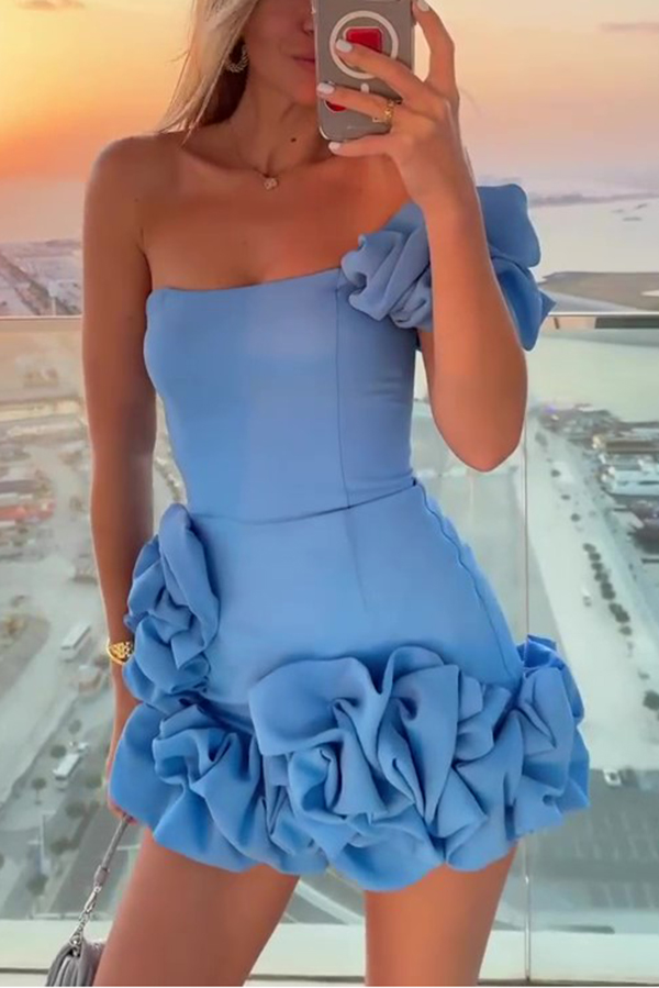 Delightful and Elegant Vibe Off Shoulder Flounce Bottom Mini Dress | Consonak