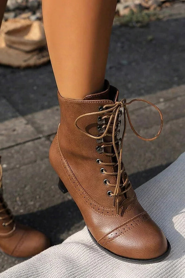 British Style Thick Heel Mid Calf Boots-consonak